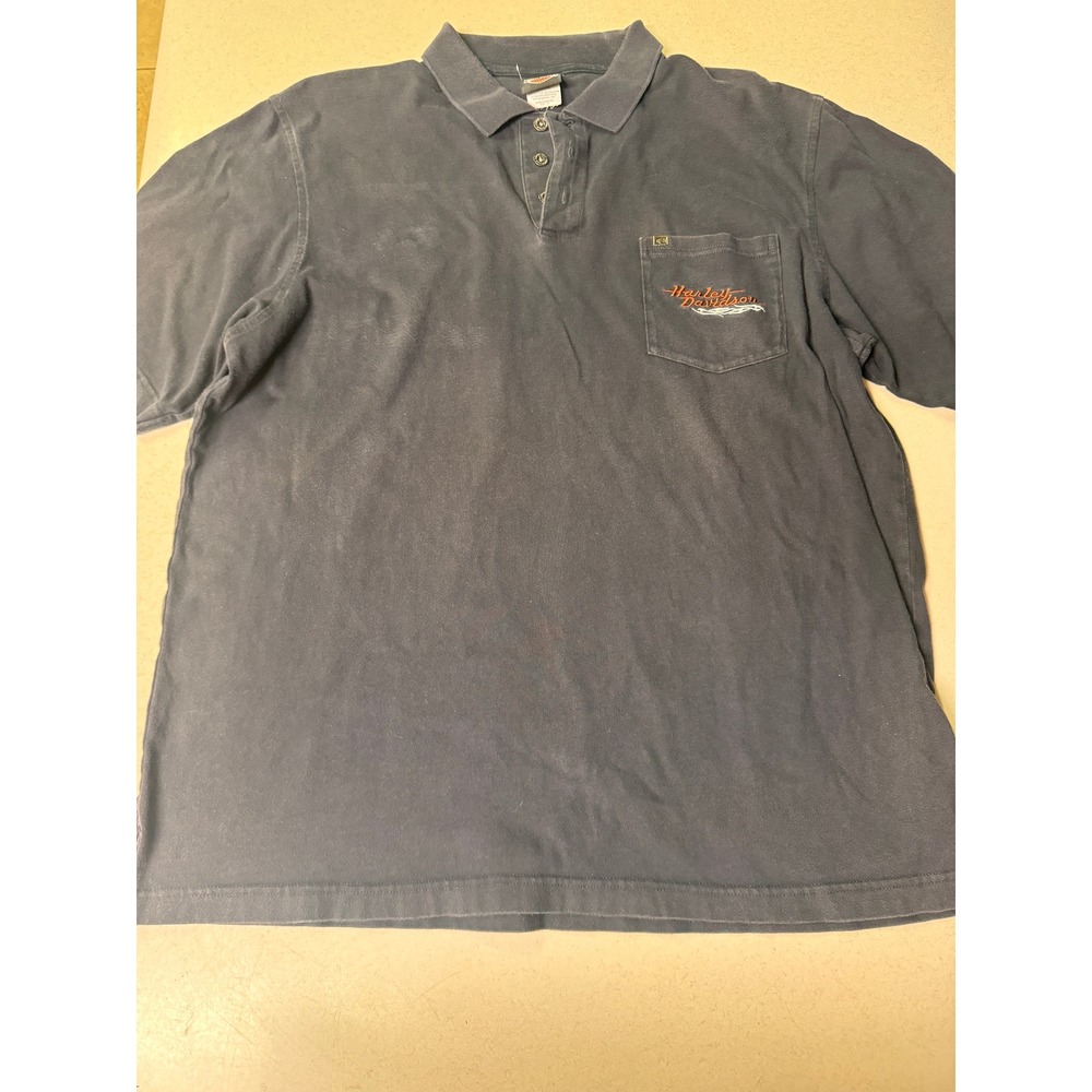 Harley-Davidson Mens XL Polo Shirt Black Horny Toad Temple TX Embroidered Pocket
